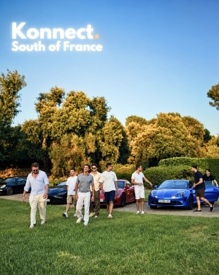 Réseau d'entrepreneurs Konnect à Cannes, supercars devant la villa